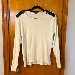 Ralph Lauren Cream Long Sleeve Top with Black Zipper Accents Size XL